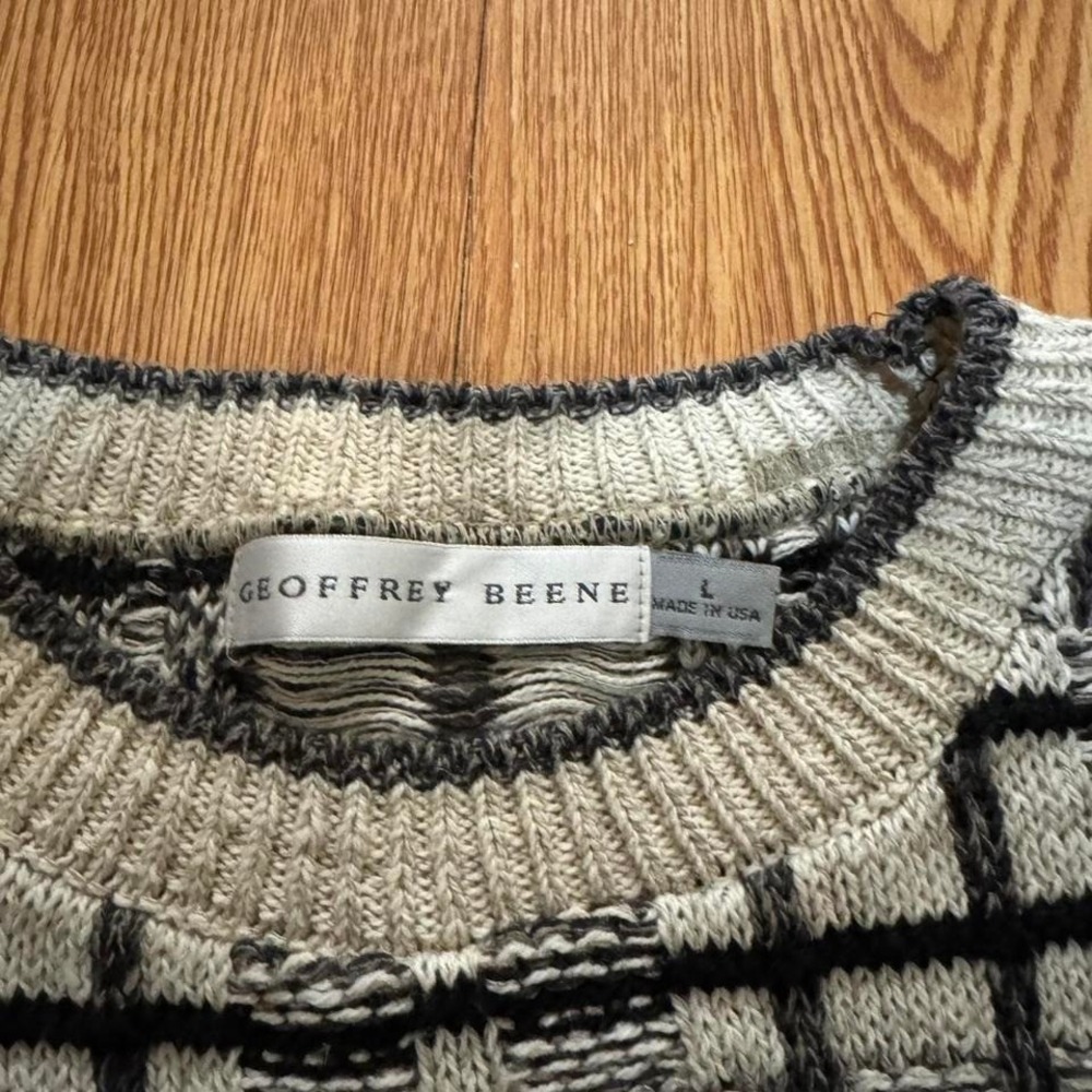 Vintage Grandpa Sweater Knit Plaid‎ Striped Multicolor Khaki 90s Size Large - Picture 4 of 6